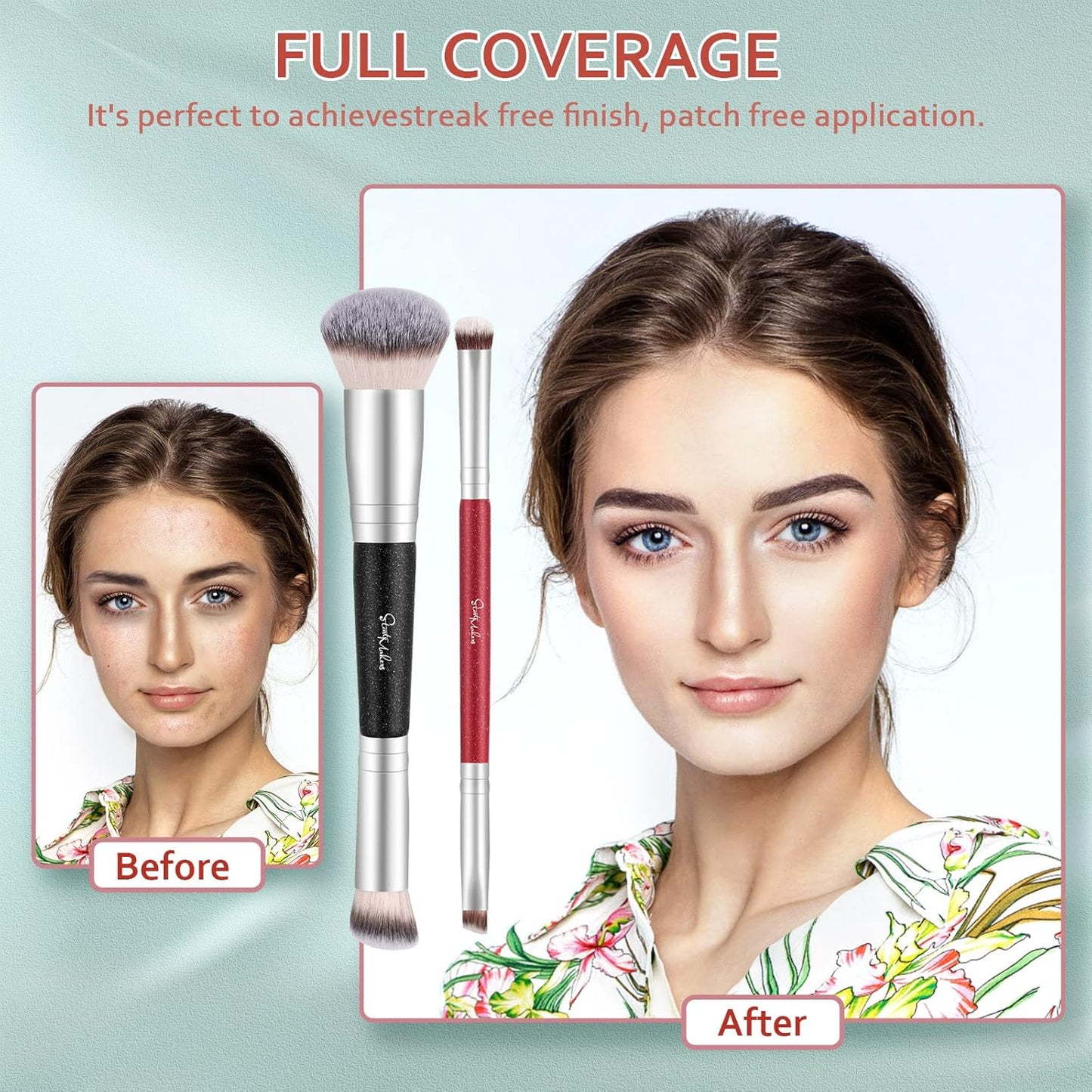 Makeup Brushes Dual-Ended Foundation Brush - 2-In-1 Concealer Brush Face Eyebrow Eyeshadow Brush for Liquid, Powder, Buffing, Blending, Contouring Foundation Make up Brushes(2Pcs)