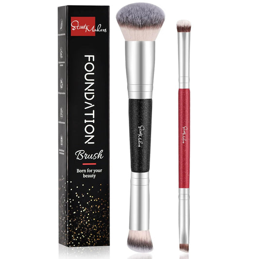 Makeup Brushes Dual-Ended Foundation Brush -  2-In-1 Concealer Brush Face Eyebrow Eyeshadow Brush for Liquid, Powder, Buffing, Blending, Contouring Foundation Make up Brushes(2Pcs)